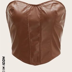 SHEIN - zip back seam front asymmetrical Hem PU Leather Tube Top